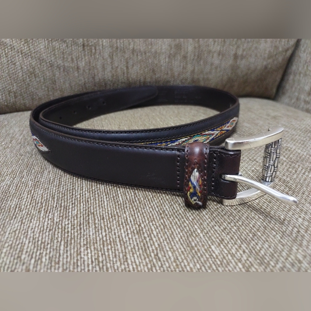 Men's Bill Adler Black Southwest 36/90 Leather Belt with Silver Tone Buckle